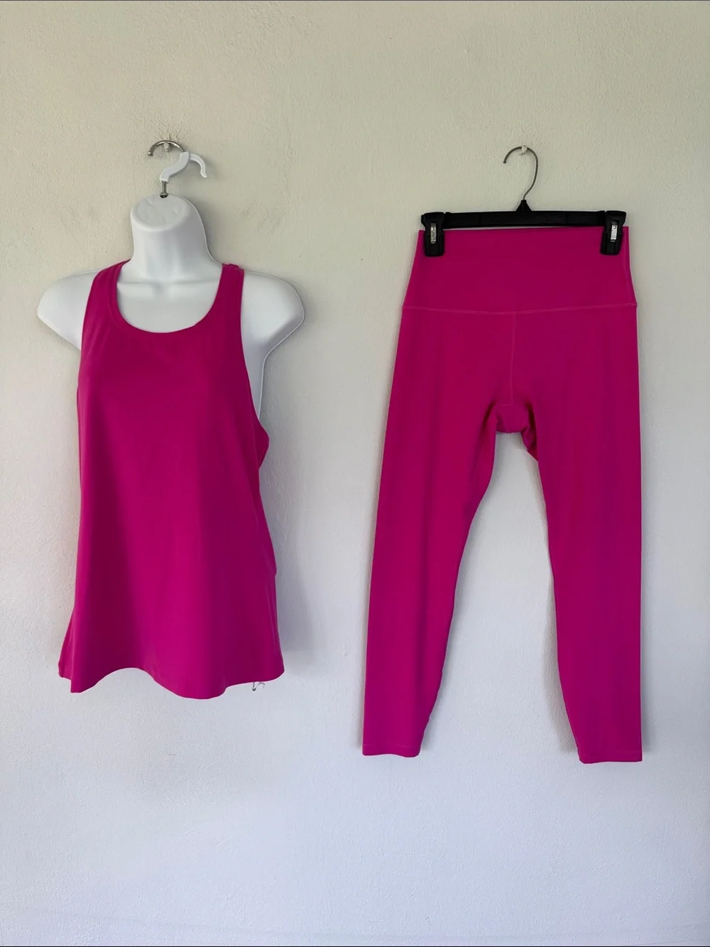 CRZ Yoga hot pink matching racerback tank top leggings set size medium